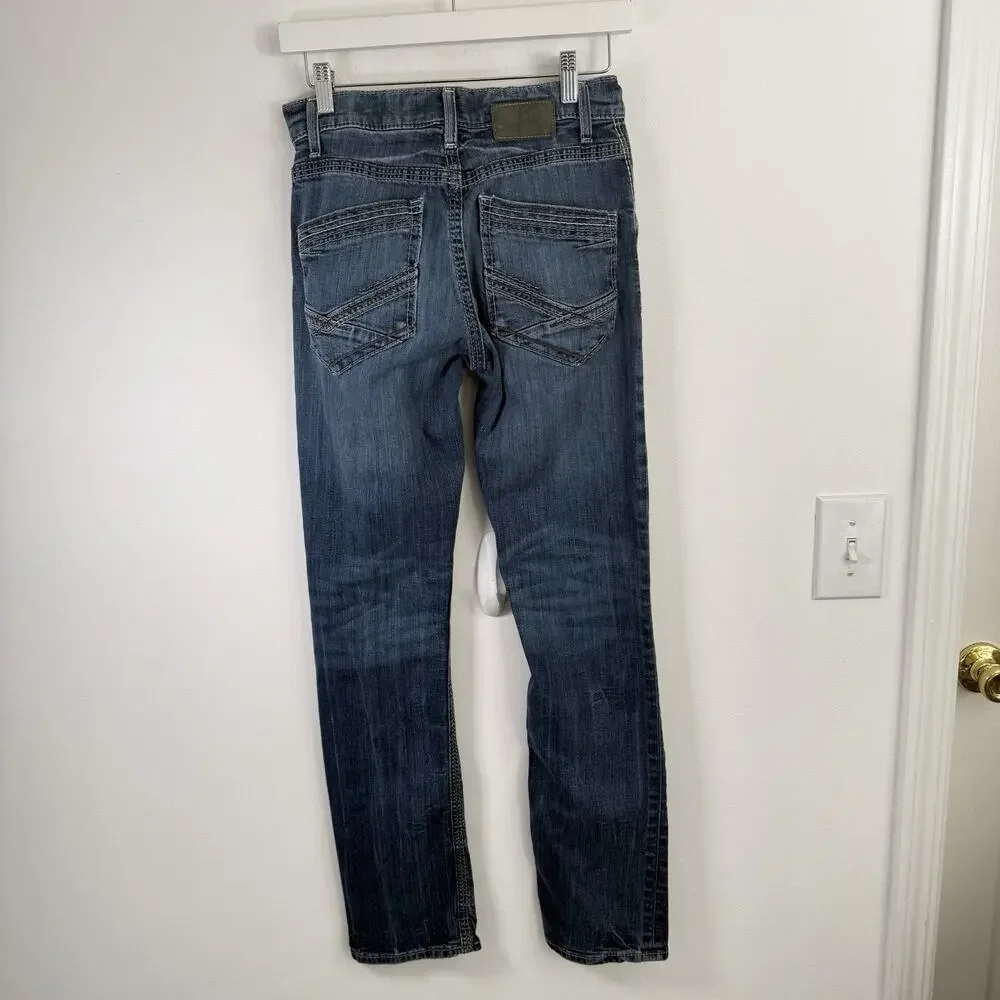 BKE Alec Straight Leg Jeans Western Cowboy Country‎ Whisker Big Stitch Mens 29R